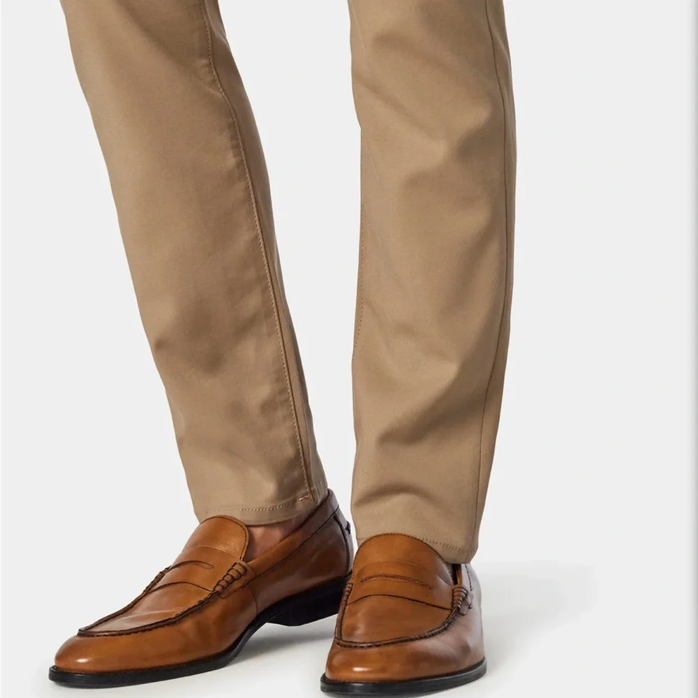 34 Heritage Verona Slim Leg Flat Front Chino Pants - Khaki High Flyer - Picture 6 of 15